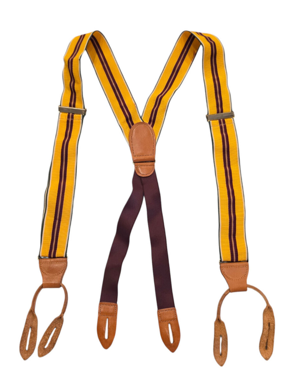 Vintage England Mens Adjustable Braces Suspenders Leather Fasteners Yellow